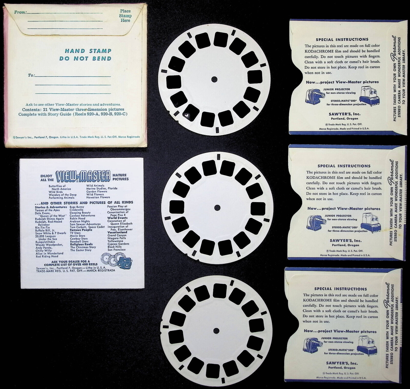 6 Vintage Viewmaster Reels Animals Insects Air Land Vehicles